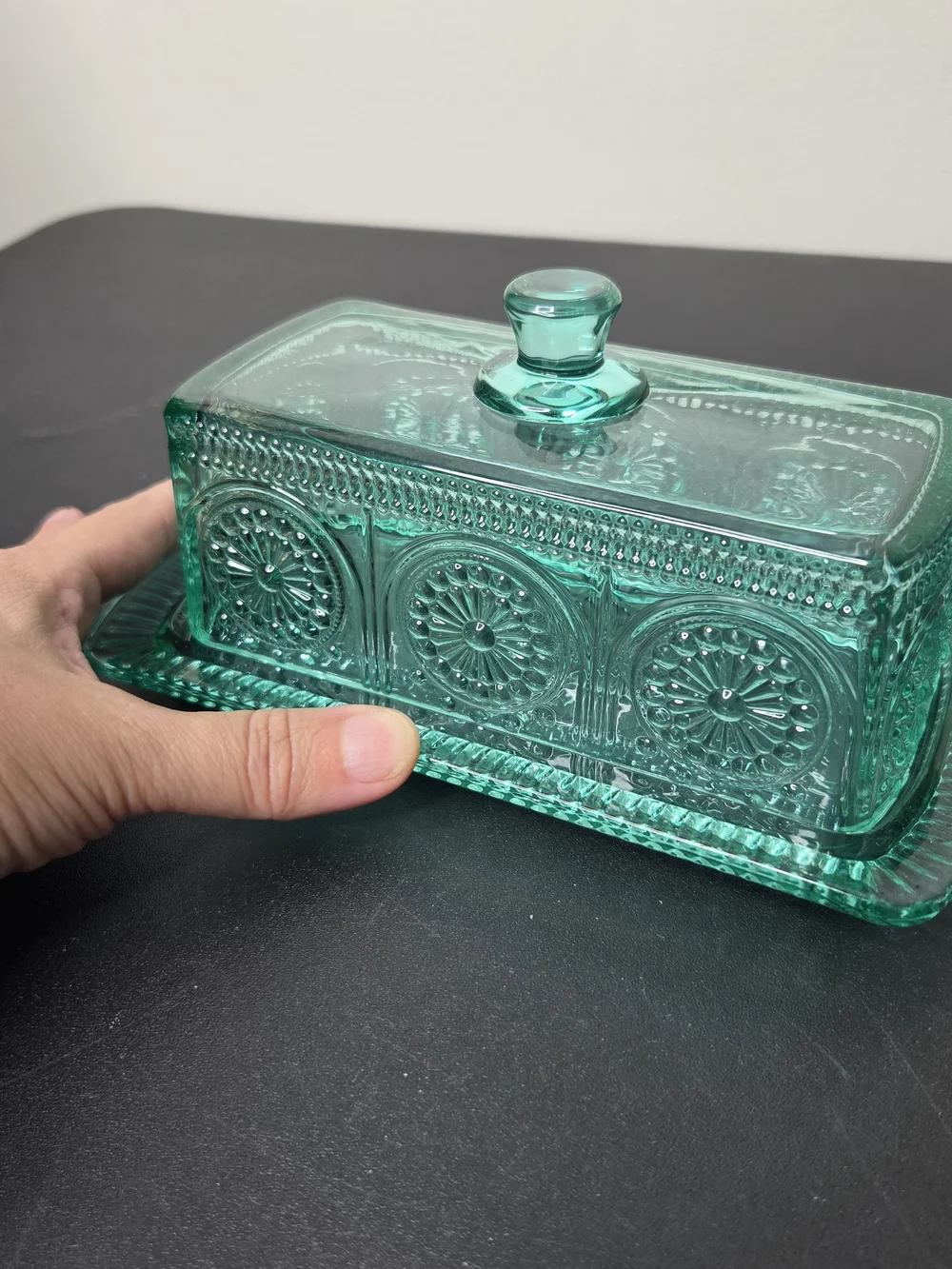 Pioneer Woman Adeline Glass Butter Dish In Teal